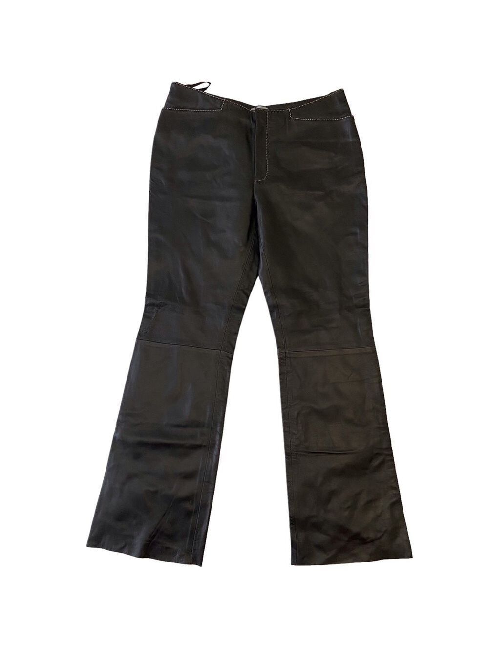 Per Una Mark and Spencer black soft leather trouser pant contrating stitches NWT